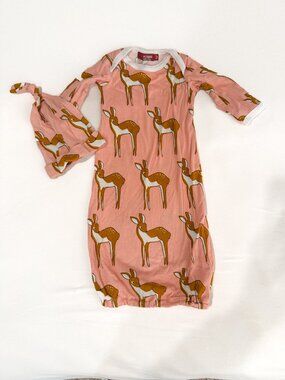 Milk barn  Pink Deer-Print Sleep Sack with Knot Hat.   0-3 months